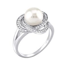 Silvego Strieborný prsteň Laguna s pravou prírodnou bielou perlou LPS0044W (Obvod 53 mm)
