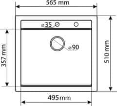 Aquasanita Granitový jedno-dřez Quadro 565 Barvy: černá, bílá, písková, šedá - alumetallic