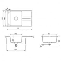 Aquasanita Kuchyňský granitový dřez Bella 780.0E Barvy: bílá, černá, písková a šedá - black metallic 
