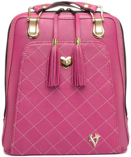 VegaLM Kožený ruksak z pravej hovädzej kože s možnosťou nosenia ako kabelky vo farbe Fuchsia