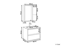 Beliani Súprava kúpeľňového nábytku so zrkadlovou skrinkou 60 cm svetlé drevo/sivá TERUEL