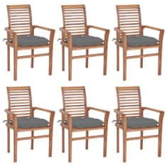 Vidaxl Jedálenské stoličky 6 ks sivé podložky tíkový masív
