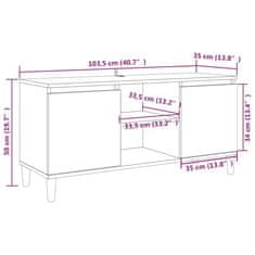 Vidaxl TV stolík nožičky z masívneho dreva sivý sonoma 103,5x35x50 cm