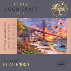 Trefl Wood Craft Origin puzzle Západ slnka nad Golden Gate 1000 dielikov