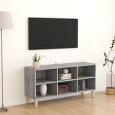 Vidaxl TV stolík nohy z masívneho dreva sivý sonoma 103,5x30x50 cm