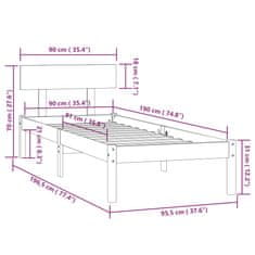 Vidaxl Posteľný rám sivý borovicový masív 90x190 cm UK jednolôžko