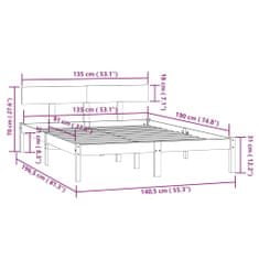 Vidaxl Posteľný rám sivý borovicový masív 135x190 cm UK dvojlôžko