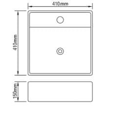 Petromila vidaXL Luxusné štvorcové keramické umývadlo s prepadom a otvorom na batériu 41 x 41 cm