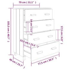 Vidaxl Komoda biela 79x40x103,5 cm masívne borovicové drevo