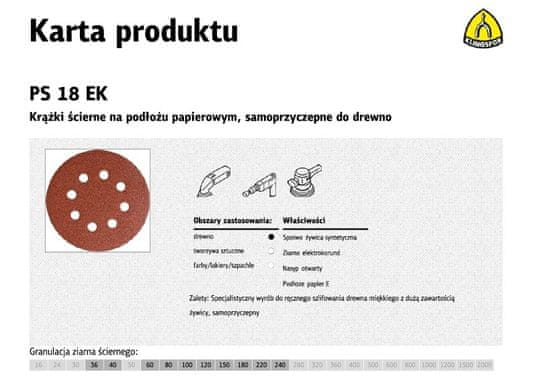 KLINGSPOR Klingspor Samolepiaci brúsny kotúč 125Mm Ps18Ek Gr.120 Gls5 8 otvorov/50St.