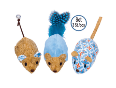 Nobby Hračka pre mačky Plyšové myšky s catnipom modrá 12cm, Set 3ks