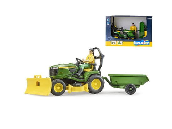 BRUDER Záhradný traktor John Deere X949 15 cm s voľným chodom, figúrkou a príslušenstvom