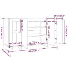 Vidaxl Komoda betónovo-sivá 135x41x75 cm drevotrieska