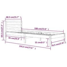 Vidaxl Posteľný rám borovicový masív 75x190 cm hnedý malé jednolôžko