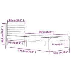 Vidaxl Posteľný rám borovicový masív 90x190 cm 3FT jednolôžko
