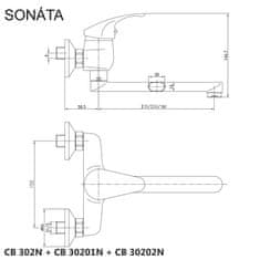 Mereo Sonáta drezová batéria nástenná 150 mm s ramienkom plochým rovným 210 mm M-CB302N - Mereo