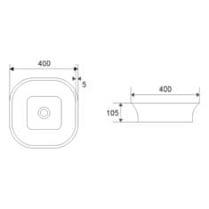 Mereo Umývadlo na dosku bez prepadu, 400x400x105 mm, štvorcové, keramické UC404011S1 - Mereo
