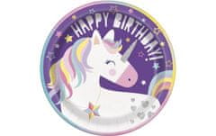 Párty taniere JEDNOROŽEC - UNICORN - Happy birthday - narodeniny - 8 ks - 22 cm