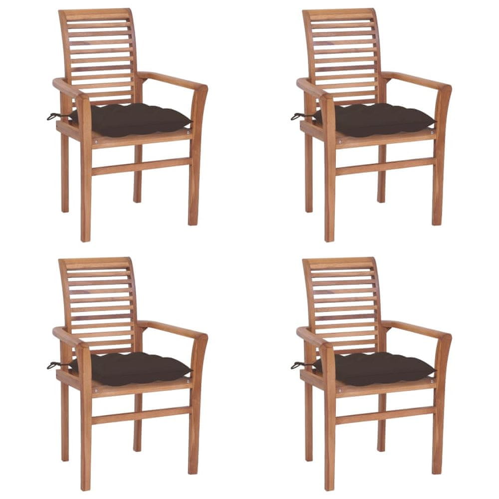 Petromila vidaXL Jedálenské stoličky 4 ks so sivohnedými podložkami tíkový masív