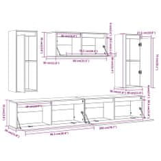 Vidaxl TV skrinky, 5 ks, sivé, masívne borovicové drevo
