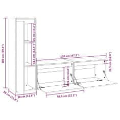 Vidaxl TV skrinky, 3 ks, sivé, masívne borovicové drevo