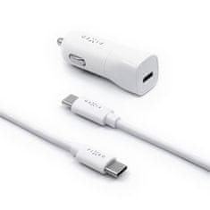 FIXED Adaptér do auta USB-C PD 18W + USB-C kabel 1m - bílý