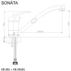 Mereo Sonáta drezová batéria stojanková s ramienkom plochým 170 mm M-CB20101N - Mereo