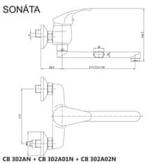 Mereo Sonáta drezová batéria nástenná 100 mm s ramienkom plochým rovným 160 mm M-CB302A02N - Mereo