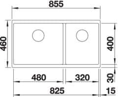 BLANCO SUBLINE 480/320-U 523585 dvojdrez, hlavný drez vľavo šedá skala drez pod dosku - Blanco