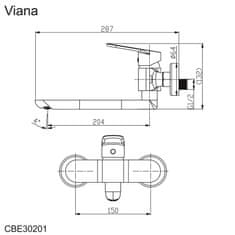 Mereo Viana drezová batéria nástenná 150 mm s ramienkom plochým rovným 200 mm M-CBE30201 - Mereo