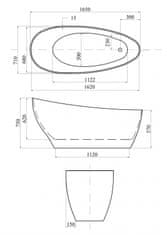 Besco KEYA 1650x700 mm, čierna / biela farba VANSAP16BW vaňa voľne stojaca z liateho mramoru - Besco