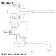 Mereo Sonáta nástenná batéria do byt. jadra 150 mm bez príslušenstva M-CB60203N - Mereo