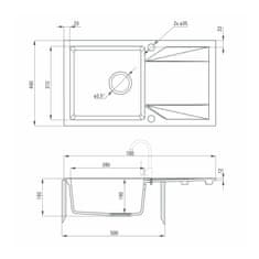 Deante DEANTE EVORA ZQJ_T113 Jednodrez s odkvapom 780x440x193, granit antracit - Deante