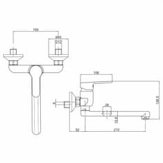 Mereo Zuna drezová batéria nástenná 150 mm s ramienkom plochým rovným 160 mm M-CB30202Z - Mereo