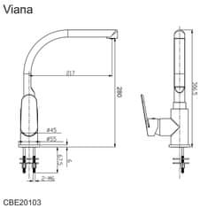 Mereo Viana drezová batéria stojanková s ramienkom nad pákou, výška 306 mm M-CBE20103 - Mereo