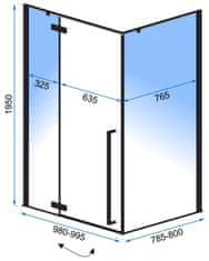 REA sklenený kút priehľadný bez vaničky 800x1000x1900 mm Fargo Black REA-K6950 - Rea