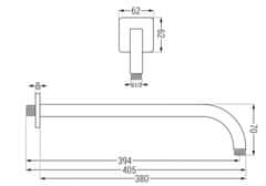 Mexen Sprchové rameno 20x20 mm, 40 cm chróm 79113-00 - MEXEN