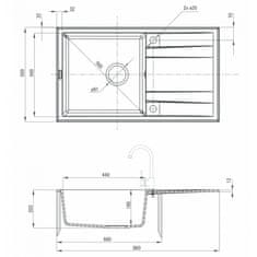 Deante DEANTE ERIDAN ZQE_N113 Jednodrez s odkvapom 860X500X203, granit čierna - Deante