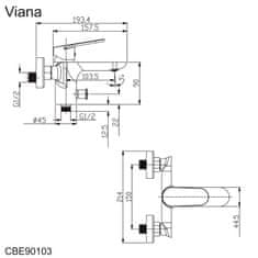 Mereo Viana vaňová batéria nástenná 150 mm bez príslušenstva M-CBE90103 - Mereo