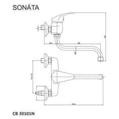 Mereo Sonáta drezová batéria nástenná 150 mm s ramienkom pr. 18 mm - 200 mm M-CB30101N - Mereo