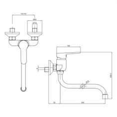 Mereo Zuna drezová batéria nástenná 150 mm s ramienkom pr. 18 mm-200 mm M-CB30101Z - Mereo