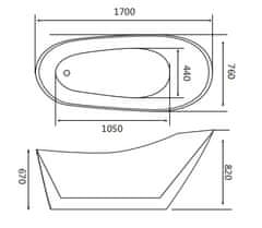 Mexen OVIEDO vaňa voľne stojaca 170x76x82 biela, 51561707600 - MEXEN