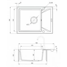 Deante DEANTE EVORA ZQJ_A11A Jednodrez s odkvapom 590x440x193, granit alabaster - Deante