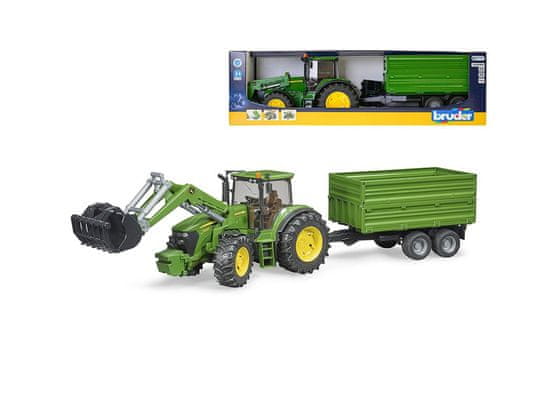 BRUDER Traktor John Deere s vlekom 76 cm 1:16 a pluhom v krabici