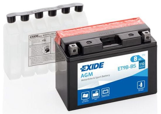 Exide motobatéria AGM 12 V, 8Ah, 110 A, ET9B-BS