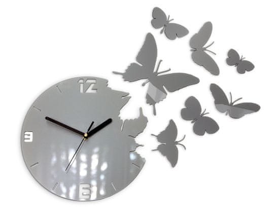 ModernClock 3D nalepovacie hodiny Butterfly sivé