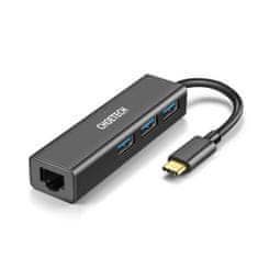 Choetech HUB-U02BK HUB adaptér USB-C - 3x USB 3.0 / RJ-45, sivý