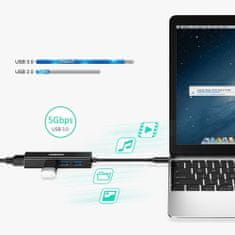 Choetech HUB-U02BK HUB adaptér USB-C - 3x USB 3.0 / RJ-45, sivý