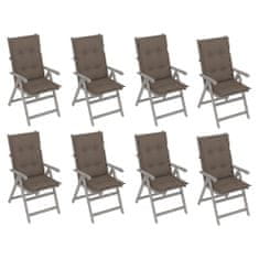 Vidaxl Záhradné sklápacie stoličky s podložkami 8 ks sivé akáciové drevo