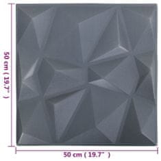 Vidaxl 3D nástenné panely, 24 ks, 50x50 cm, diamantovo sivá, 6 m²